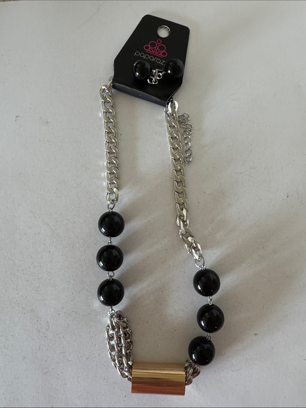 paparazzi Black Bead Necklace with Gold Accent Cylinder